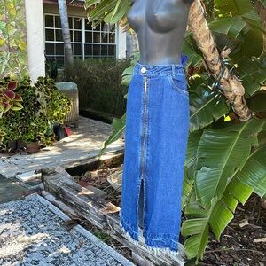 Titanium denim, pencil, asymmetric maxi skirt